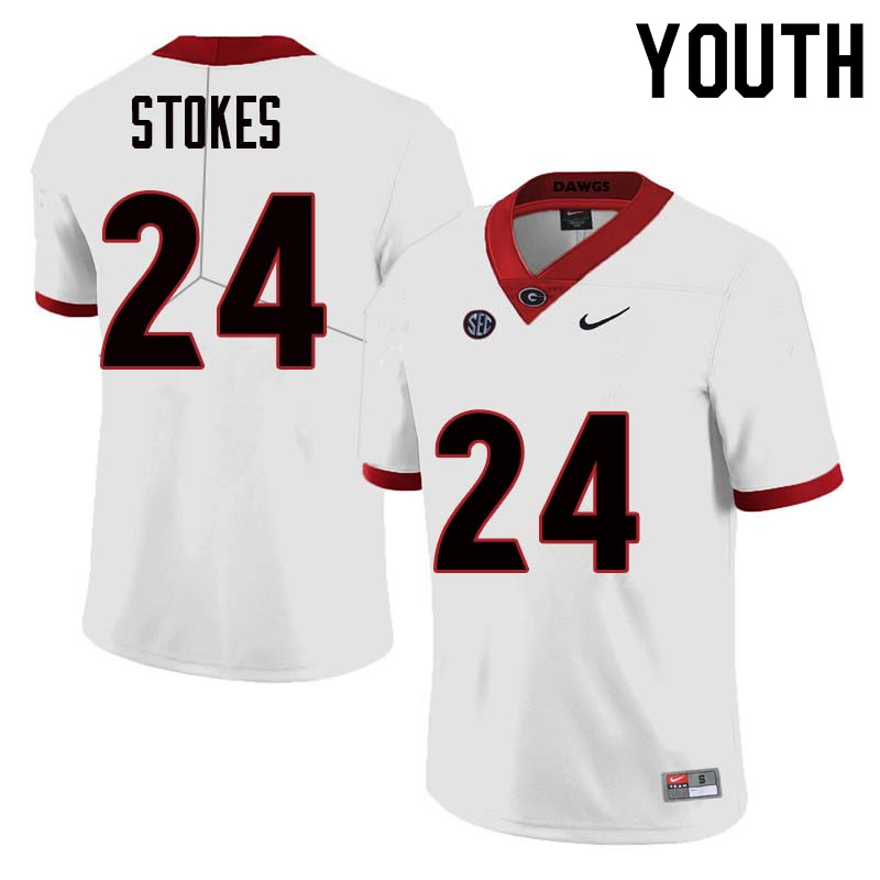 Georgia Bulldogs Youth Eric Stokes #24 White Stitched College UGA Football Jersey 23VE010YY